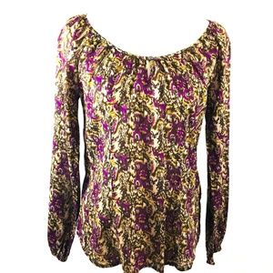 Lucky Brand Peasant Top Size XS Purple Brown Tan Festival Boho
